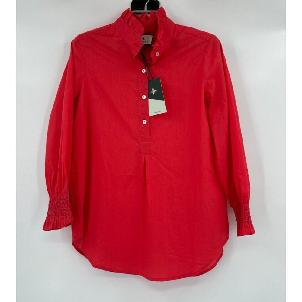 Tuckernuck Poppy Pink Teagan Popover Blouse sz XS Top Ruffle Elastic Cuff